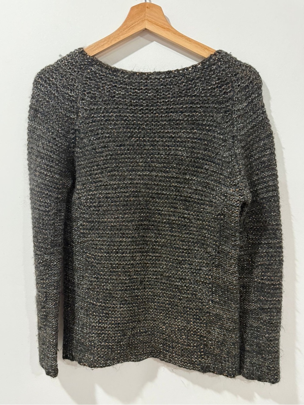 Maje Metallic Knit Wool Blend Sweater Size 3 Black Gold Sparkle - Picture 6 of 10